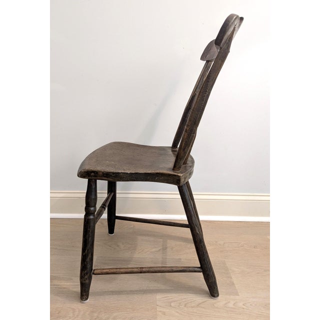 Antique Half Spindle Plank Seat Chair 19th Century For Sale - Image 4 of 10