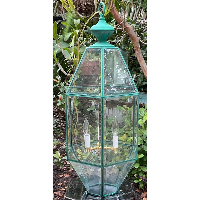 1970s Vintage Hexagonal Hanging Lantern Solid Brass Foyer Pendant Light For Sale - Image 5 of 14