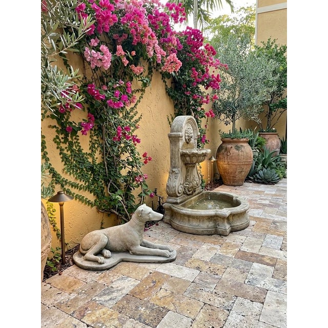 Stone Vintage Recumbent Cast Stone Sighthound Garden Statue For Sale - Image 7 of 9