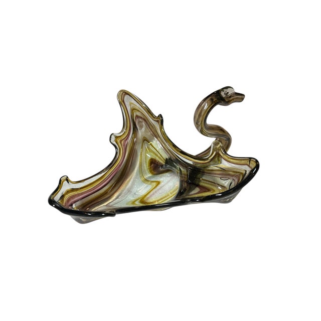 Cream Vintage Hand Blown Murano Style Swan Art Glass Centerpiece Bowl For Sale - Image 8 of 11