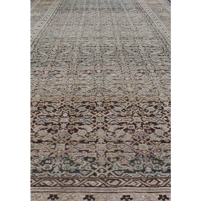 Tribal Gallery Persian Malayer All-Over Geometric Design in Lt. Blue, Tan and Green 6'3"x16'3" For Sale - Image 3 of 12