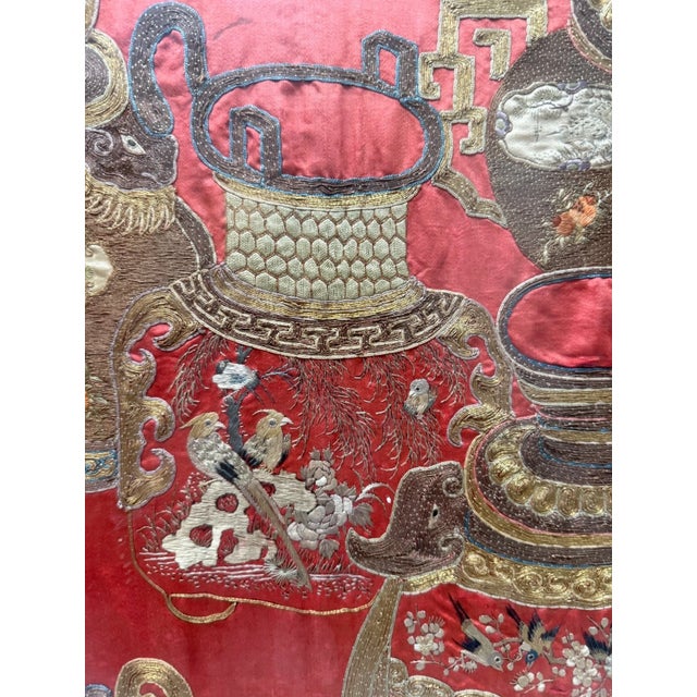 19th Century Huge Antique 1800's Chinese Altar Table Banner Embroidery Tapestry Needlepoint For Sale - Image 5 of 18
