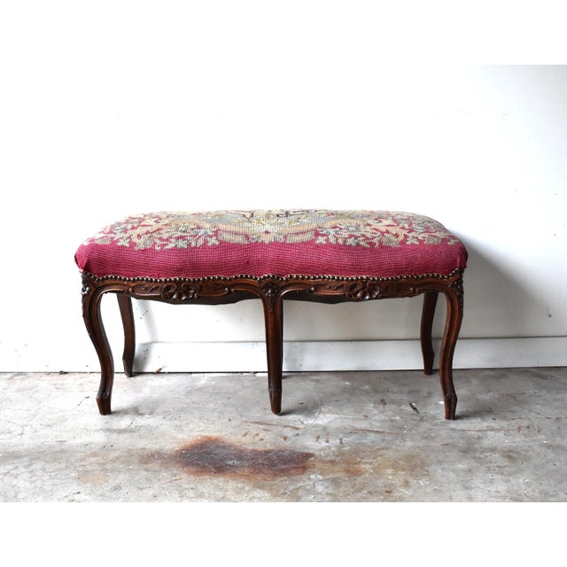Early 20th Century Fox and Hound Needlepoint Louis XV-Style Bench For Sale - Image 4 of 11
