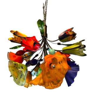 One Stop Lighting Glass Floral Chandelier For Sale