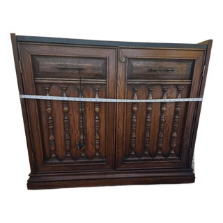Vintage Wood Liquor Cabinet Buffet Top For Sale