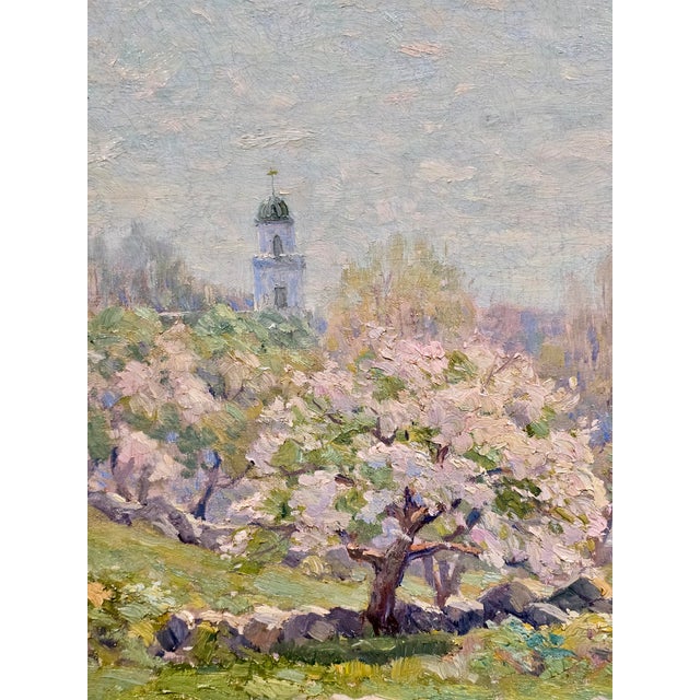 Wood Melbourne Havelock Hardwick—Apple Blossoms at a New England Farm-Oil Painting For Sale - Image 7 of 13