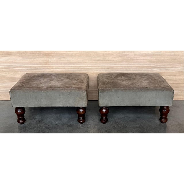 Pair of Footstools with leather seat and Bowl Legs For Sale - Image 9 of 18