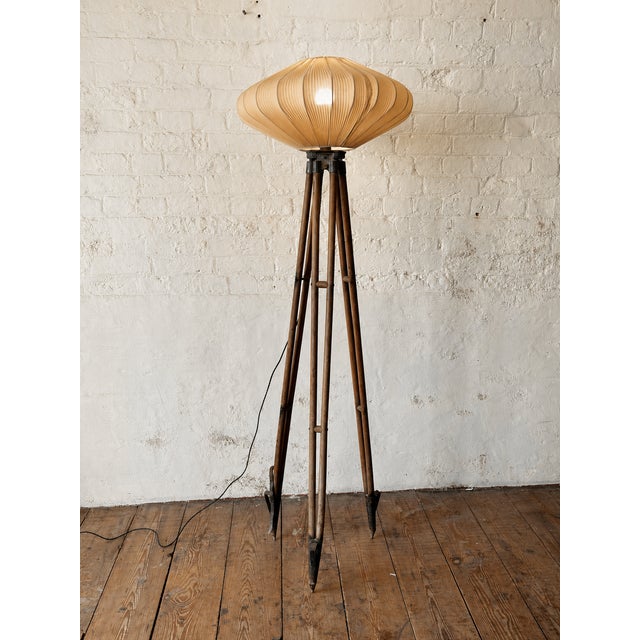 Vintage Tripod Floor Lamp with Pleated Shade, England, 1920s For Sale - Image 4 of 9