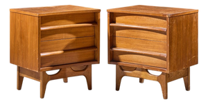 Young Manufacturing Mid Century Walnut Curved Front Nightstands - Pair