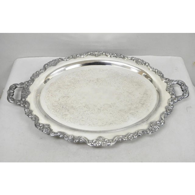 Vintage Poole 400 Lancaster Rose Silver Plated Bar Serving Platter Tray on Feet For Sale - Image 14 of 14