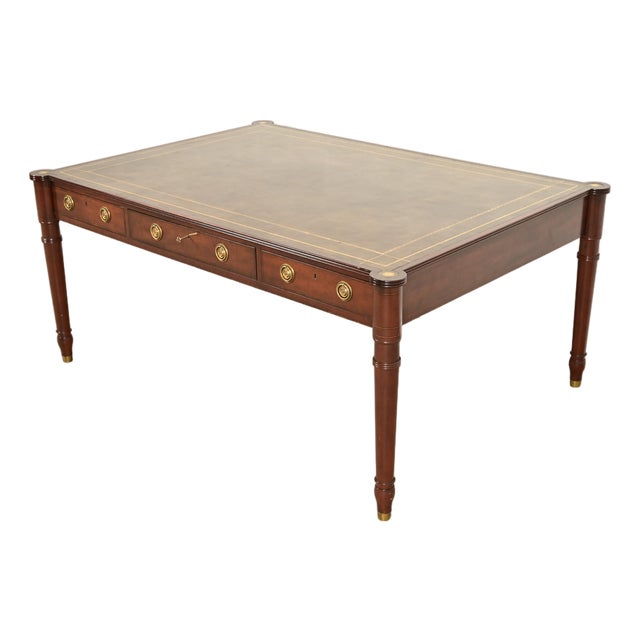 Baker Furniture Stately Homes Collection English Regency Carved Mahogany Leather Top Partner's Desk For Sale