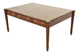 Baker Furniture Stately Homes Collection English Regency Carved Mahogany Leather Top Partner's Desk