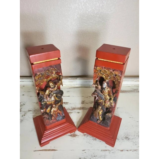 Vintage Chinese Hand Carved Wooden Figural Incense Stands - a Pair For Sale - Image 11 of 11