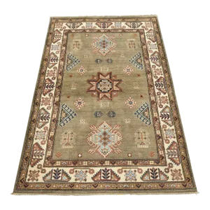Caucasian Rug 4′ X 5’11” Brown Wool Tribal Geometric Hand-Knotted Oriental Carpet