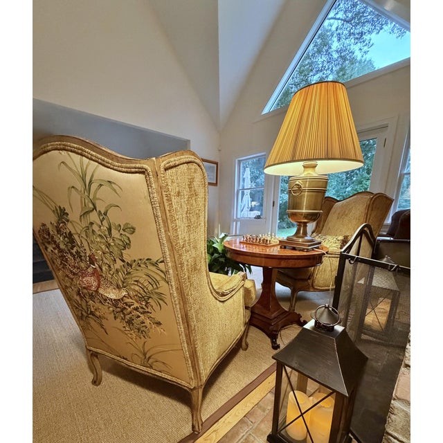 Pair of Custom Louis XV–Style Wingback Bergère Chairs With Botanical Pheasant Upholstery For Sale - Image 16 of 18