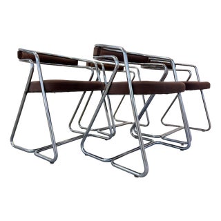 Upholstered Chairs in Chrome with Brown Velour, Set of 4 For Sale
