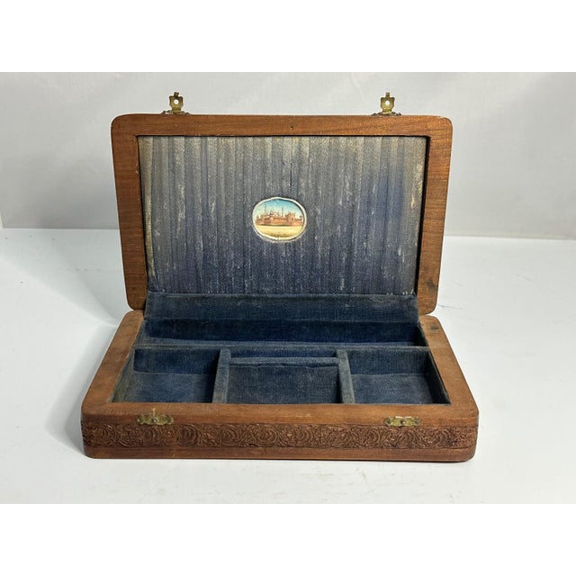English Anglo-Indian Carved Box: 19th Century Jama Masjid Miniature Painting For Sale - Image 3 of 10