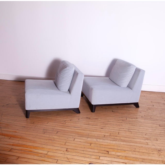 Early 21st Century Pair of Holly Hunt "Ofuro" Chairs in Sky Blue Mohair For Sale - Image 5 of 9