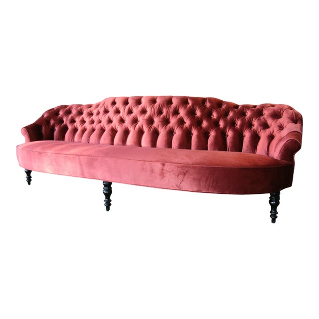 19th C. Tufted Sofa With Gold Leaf/Iron Planter For Sale