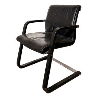Vintage Black Leather Cantilever Armchair by Wilkhahn For Sale