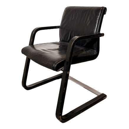 Vintage Black Leather Cantilever Armchair by Wilkhahn For Sale