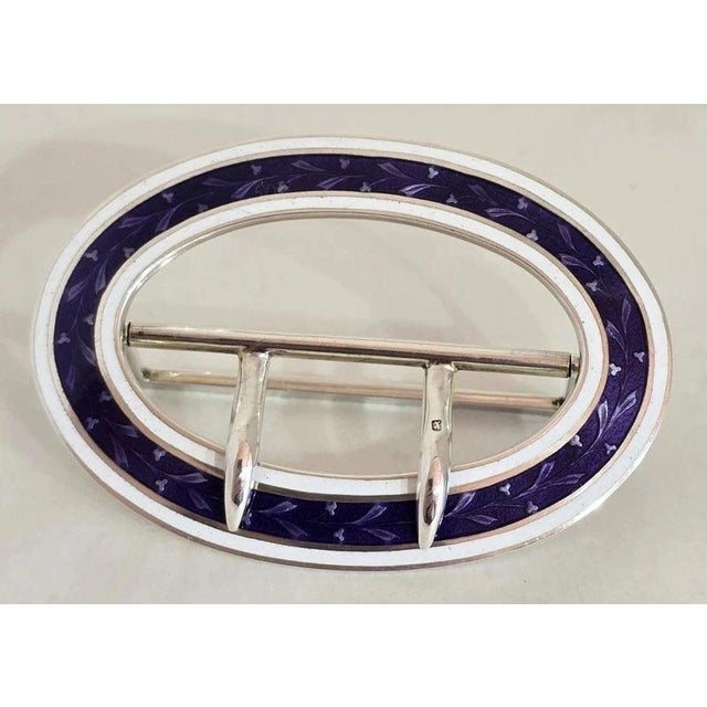 Antique Edwardian Sterling Silver Guilloché Enamel Buckle, 1910 For Sale - Image 3 of 18