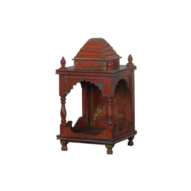 Vintage Indian Painted Teakwood Mandir or Home Temple For Sale - Image 4 of 5