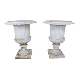 Monumental Painted Cast Iron Planters, Pair For Sale
