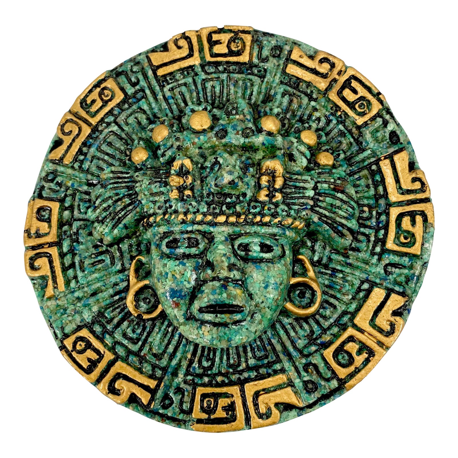1970s Vintage Aztec Turquoise Stone Mosaic Wall Art Plaque | Chairish