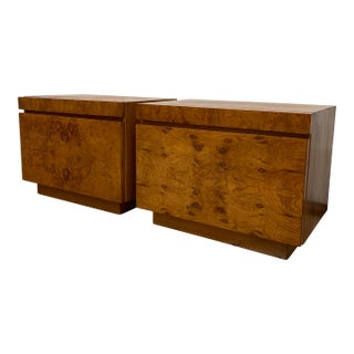 1970s Vintage Mid Century Modern Olive Burl End Table Set by Milo Baughman for Lane For Sale