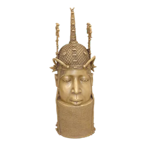 Mid 20th Century Oba King Benin Bronze Head by Osaize Omodamwen