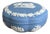 Vintage 1970 Wedgwood Made in England Blue Jasperware Round Trinket Box For Sale