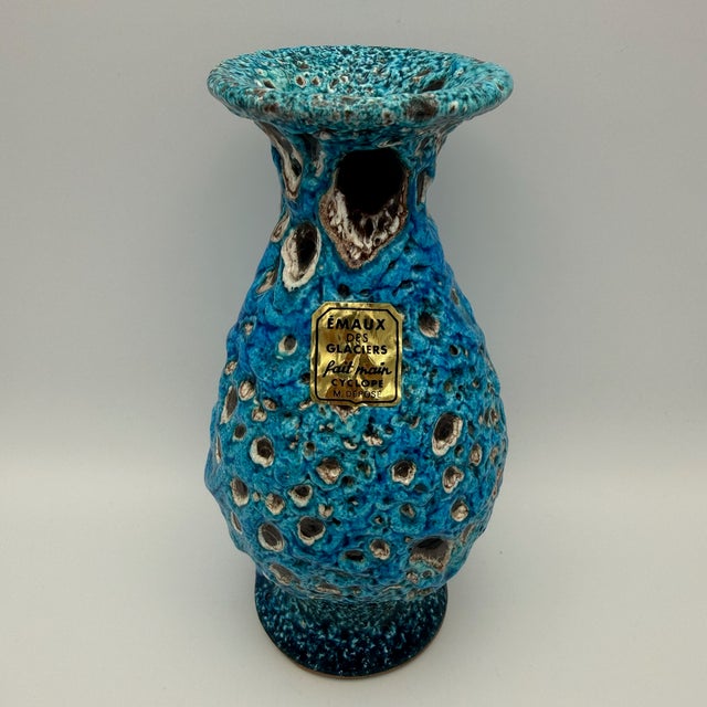 1960s Brutalist Fat Lava Blue Turquoise Ceramic Vase by Charles Cart, Vallauris, France, 1960s For Sale - Image 5 of 15