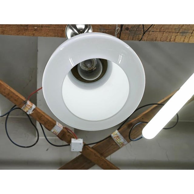 Metal Vintage Czech Art Deco Opaline Glass and Chrome Pendant Lights, 1930s, Set of 2 For Sale - Image 7 of 16