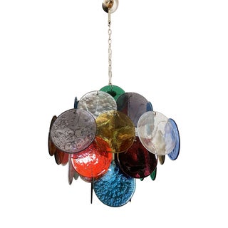 Vintage Italian Murano Chandelier with 36 Multicolored Disks, 1990 For Sale