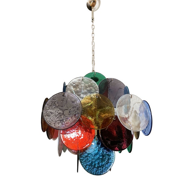 Vintage Italian Murano Chandelier with 36 Multicolored Disks, 1990 For Sale