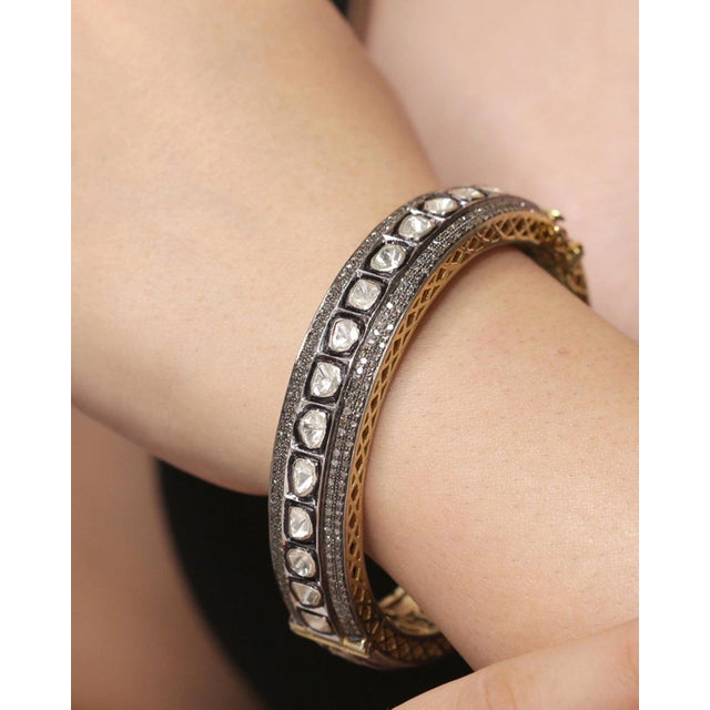 Vintage Design Rose Cut Polki Diamond Bangle 925 Sterling Silver Beautiful Gift