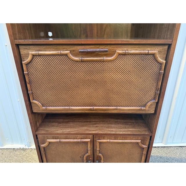 1980s 1980s Vintage Brown Faux Bamboo Secretary Bookcase For Sale - Image 5 of 8