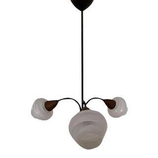 Vintage Pendant Lamp with White Lacquered Glass Shades, 1970s For Sale