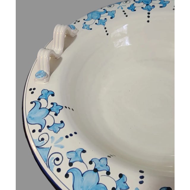Ceramic Large Late 20th Century Hand Painted Pottery Blue & White Center Piece Bowl Made in Italy For Sale - Image 7 of 10