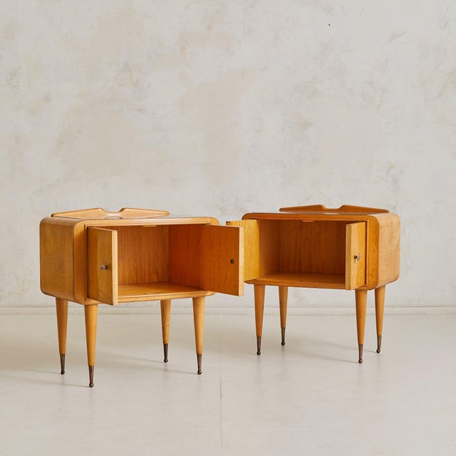 Italian Curved Wood Nightstand with Inset Glass Top, 1950s - 2 Available For Sale - Image 4 of 11