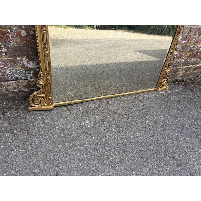 Large Antique English Carved Wood and Gesso Gilt Overmantle Mirror, 1800s For Sale - Image 4 of 6