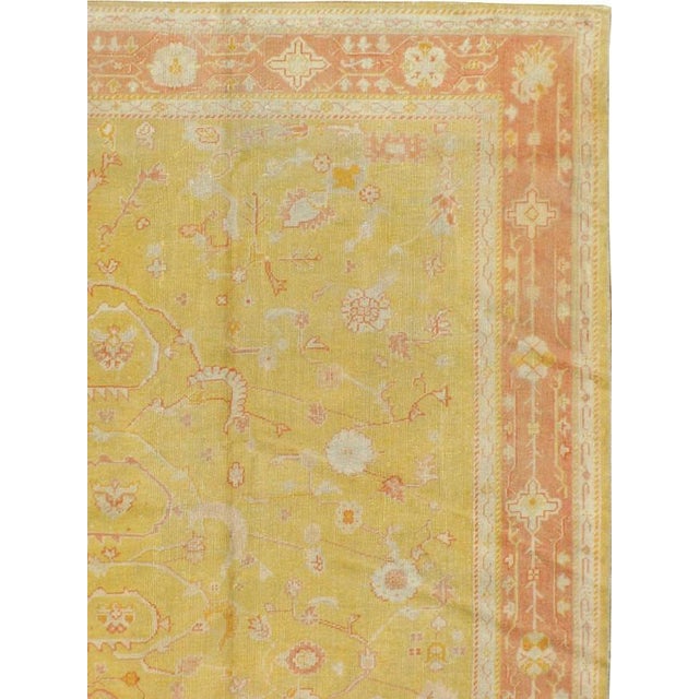 Turkish Yellow Coral Antique Oushak Rug no. 10791 For Sale - Image 3 of 8