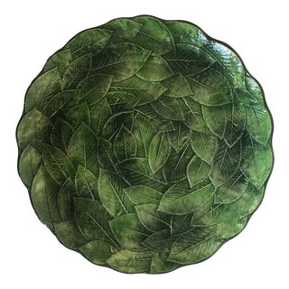 Large Vintage Round Platter With Raised Leaf Pattern, Made in Italy For Sale