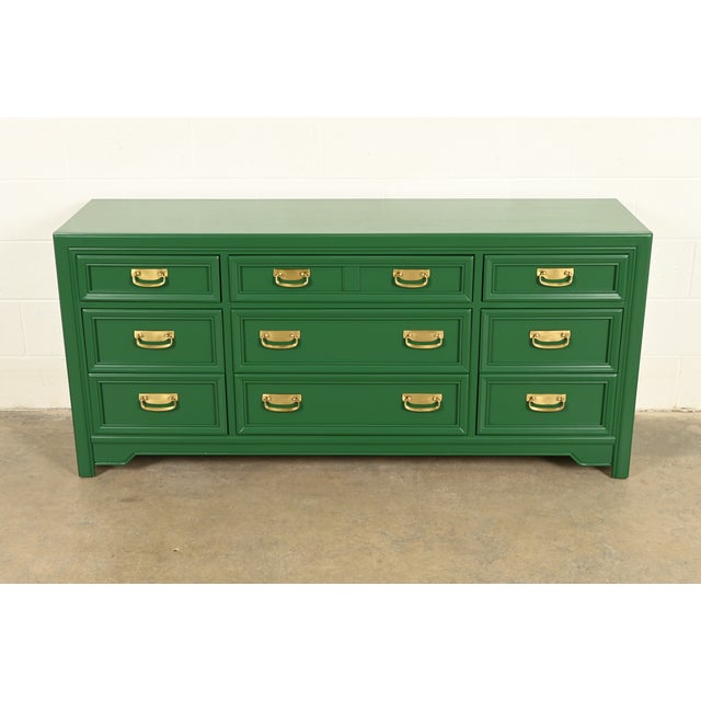 Thomasville Thomasville Mid-Century Hollywood Regency Green Lacquered Dresser or Credenza | Newly Refinished For Sale - Image 4 of 13