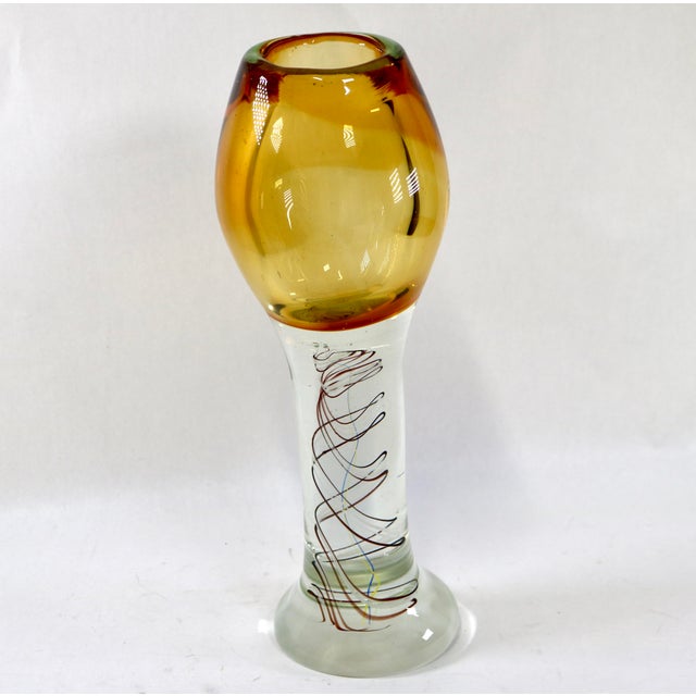 Mid-Century Modern Mid-Century Murano Art Glass Chalice Vase With Internal Filigree Stem For Sale - Image 3 of 11