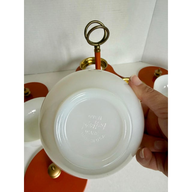 Mid-Century Modern Space Age Rotating Condiment Server With Fire-King Milk Glass Bowls For Sale - Image 9 of 11