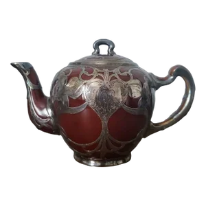 Antique Art Nouveau Lenox Silver Overlay Treacle Teapot