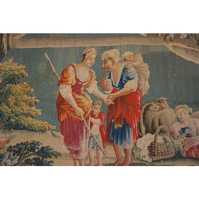 A Beautiful Antique Mid-18th Century French Pictorial Pastoral Scene Wall Hanging Tapestry For Sale - Image 4 of 10