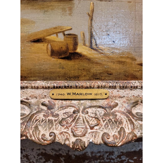 Textile William Marlow -A Bridge Near London -18th Century Oil Painting For Sale - Image 7 of 12